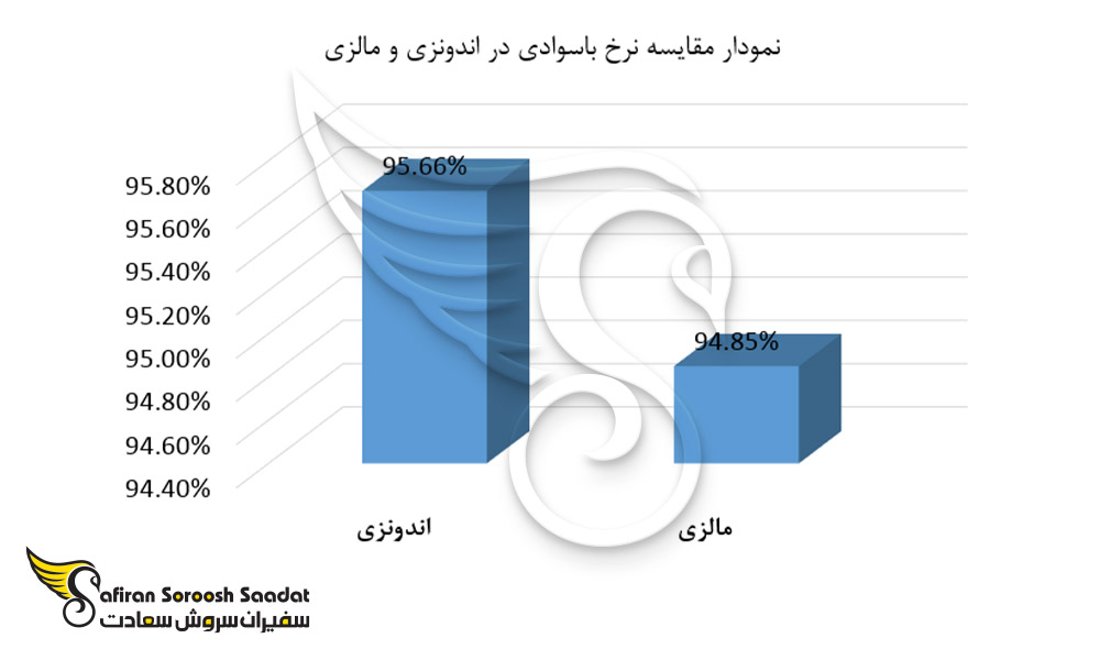 نمودار مقایسه نرخ باسوادی در اندونزی و مالزی