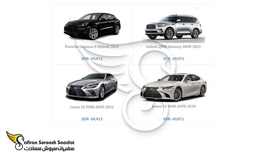 قیمت خودورها بین €70000 الی €50000