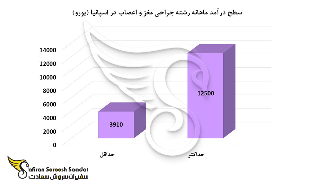 سطح درآمد ماهانه رشته جراحی مغز و اعصاب در اسپانیا
