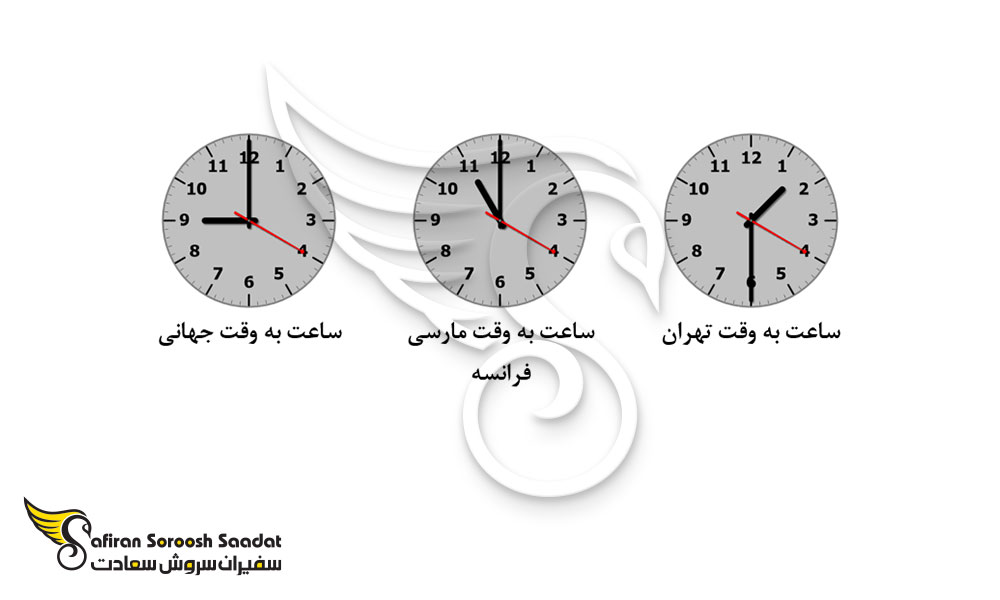 اختلاف ساعت مارسی فرانسه و تهران
