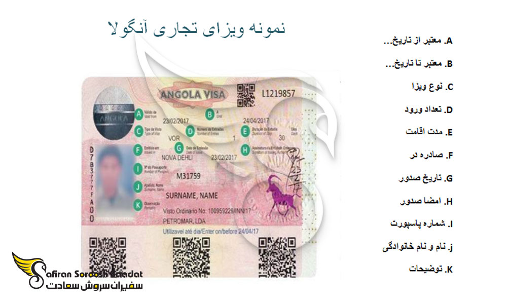 نمونه ویزای تجاری آنگولا