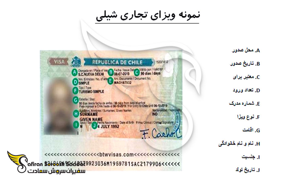 نمونه ویزای تجاری شیلی